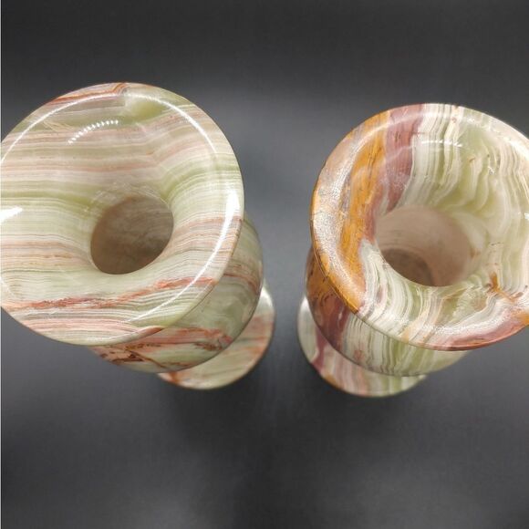 Green Onyx Swirled Candle Holders - Picture 4 of 6